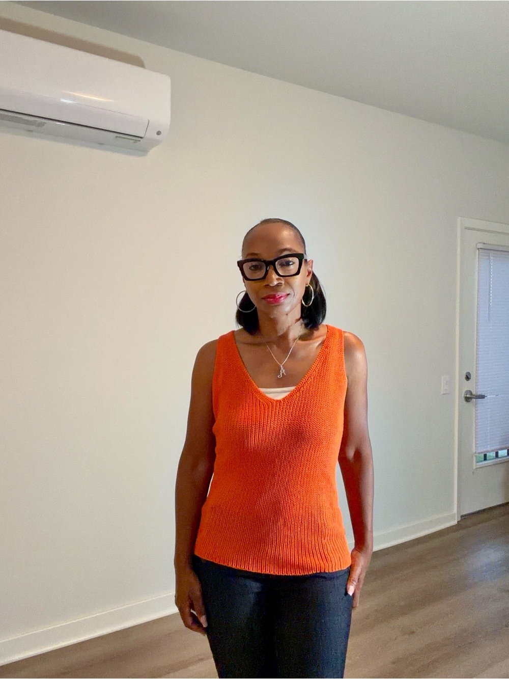 Bright Orange V-Neck Knit Tank Top